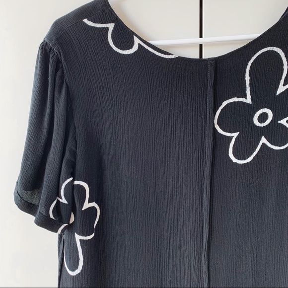 Vintage 90s black daisy print crinkle relaxed fit short sleeve maxi midi dress - Picture 5 of 5